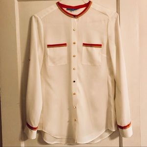 Women’s White/Cream Blouse with Pink/Taupe Trim